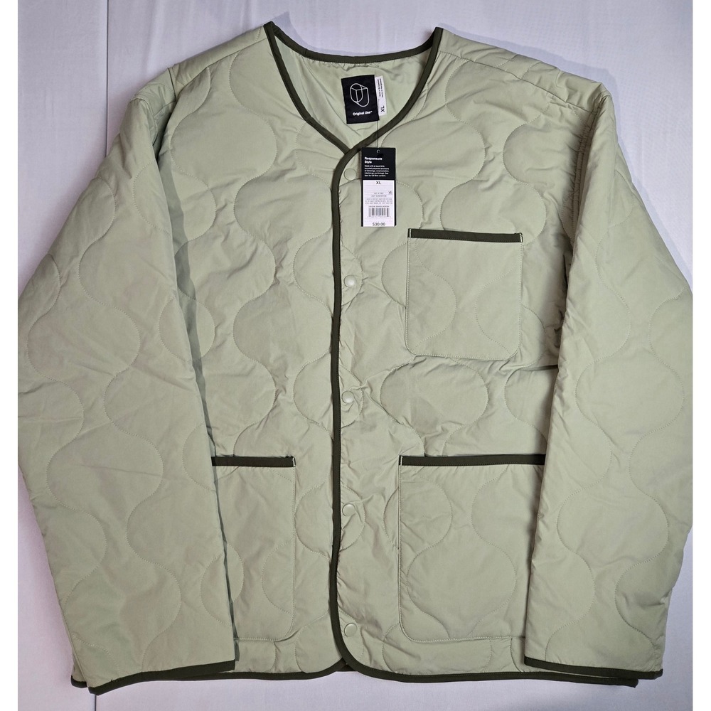 Original Use Mens XL Quilted Liner Jacket Sage Green Snap Front Patch Pockets NW
